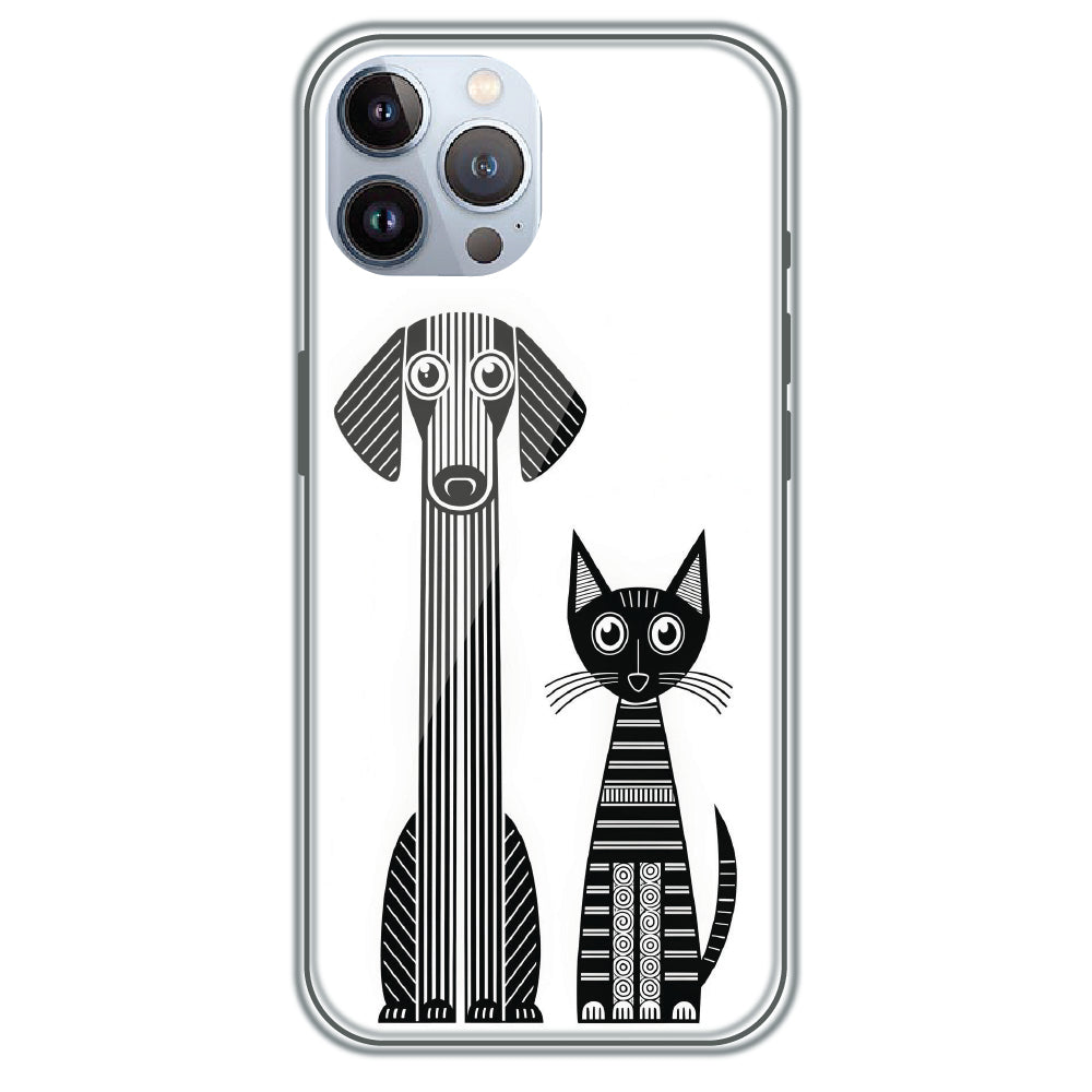 Line Art Dog & Cat - Printed Silicone Case for Apple iPhone 12 Pro Max