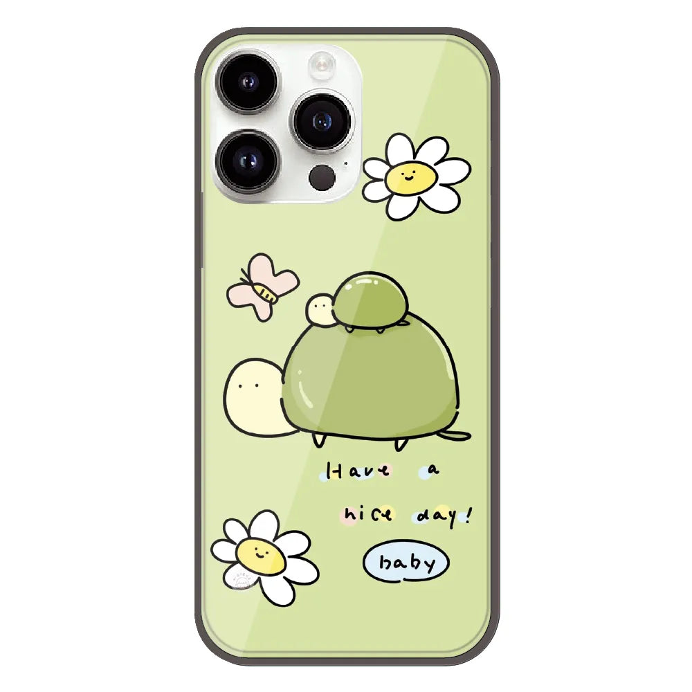 Cute Turtle & Daisy “Have a Nice Day” - Printed Silicone Case For Apple iPhone 12 Pro Max