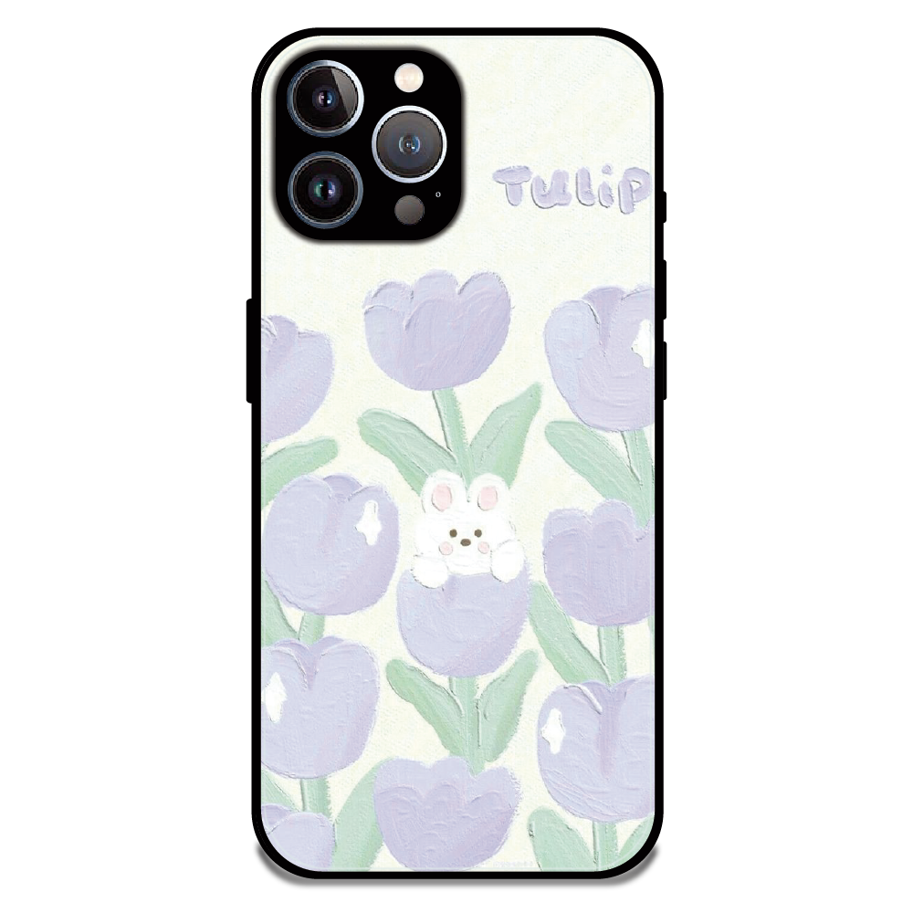 Cute Bunny Tulip - Glossy Metal Silicone Case For Apple iPhone 12 Pro Max