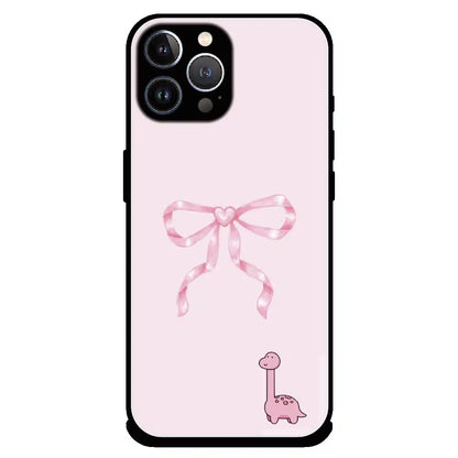 Cute Pink Dino Bow - Glossy Metal Silicone Case For Apple iPhone 12 Pro Max