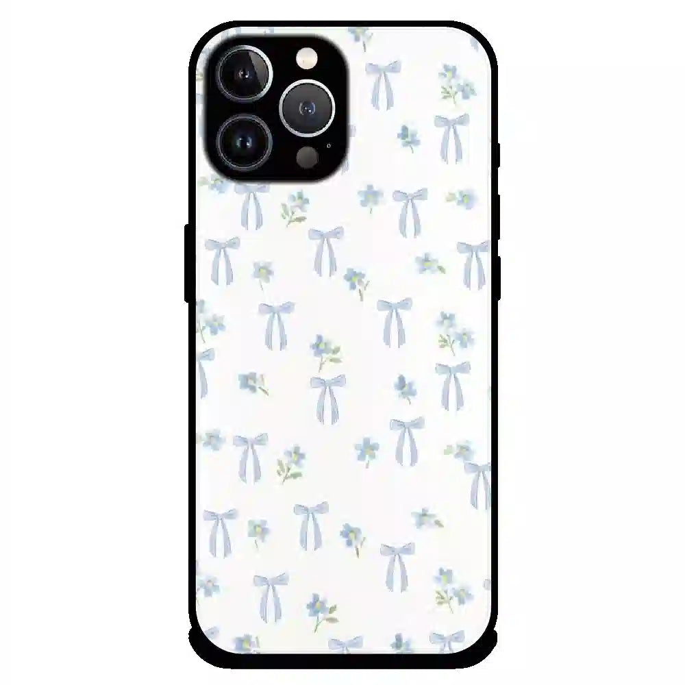 Soft Blue Bow Floral - Glossy Metal Silicone Case For Apple iPhone 12 Pro Max