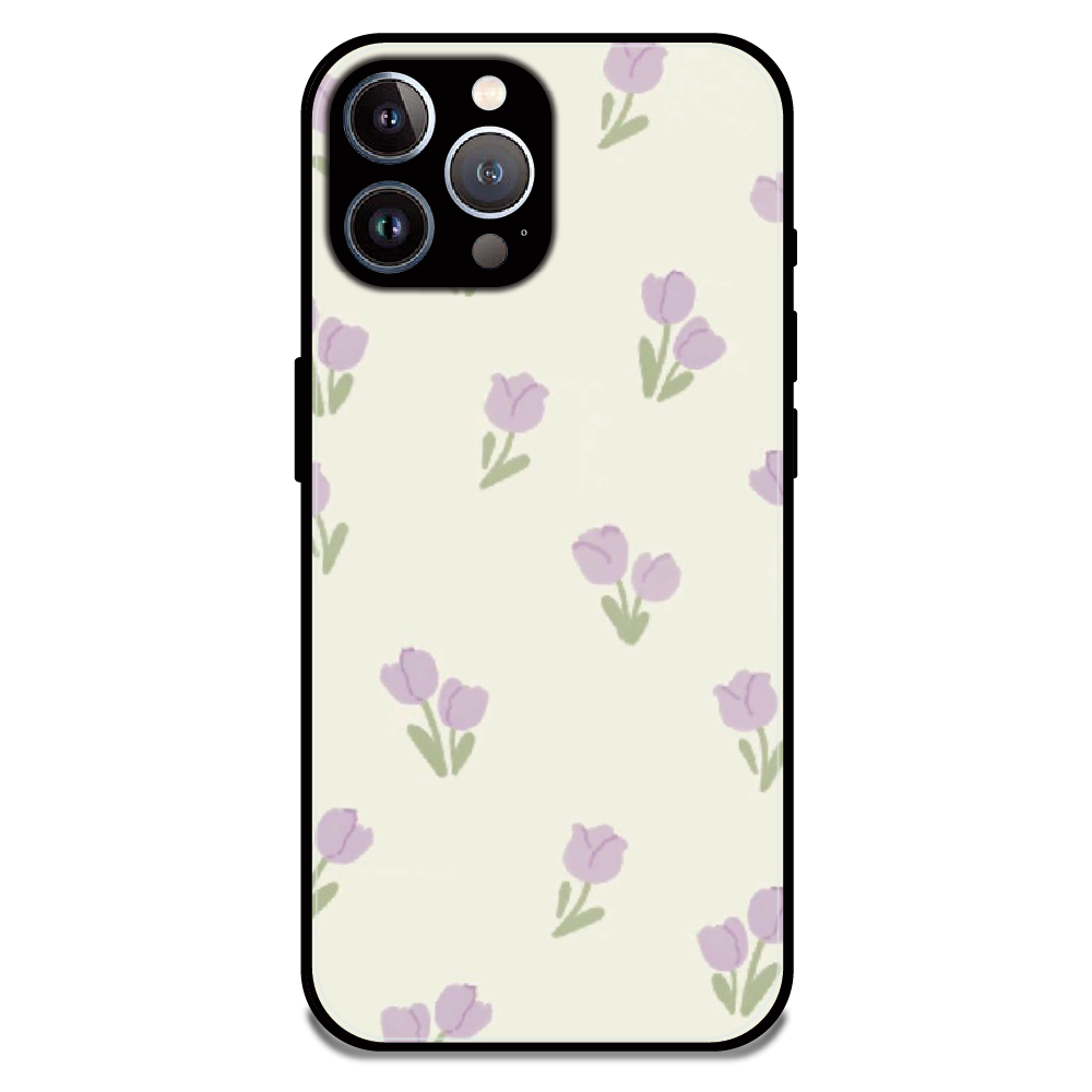 Minimal Tulip Pattern - Glossy Metal Silicone Case For Apple iPhone 12 Pro Max