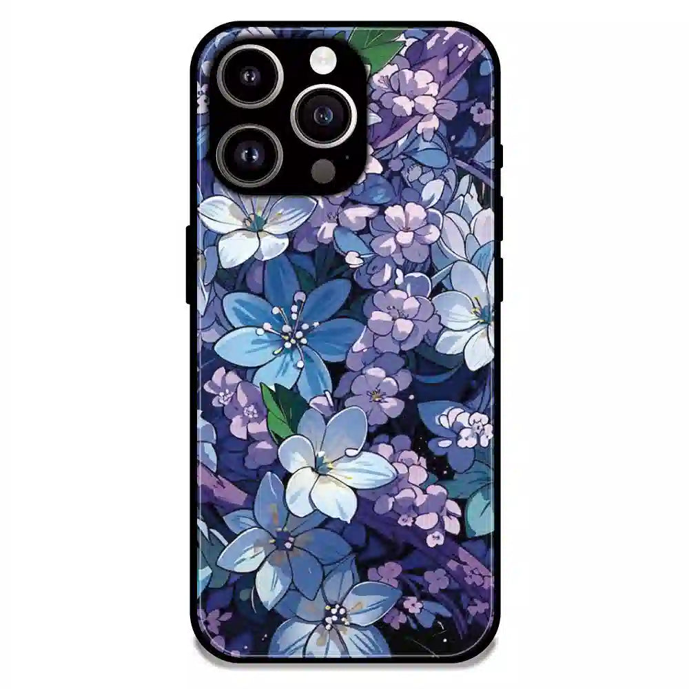 Midnight Blue Floral Garden - Glossy Metal Silicone Case For Apple iPhone 12 Pro Max