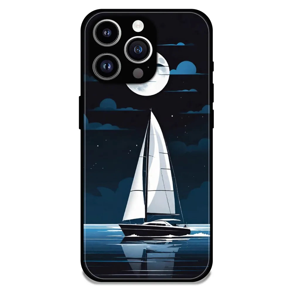Moonlight Sailboat - Glossy Metal Silicone Case For Apple iPhone 12 Pro Max