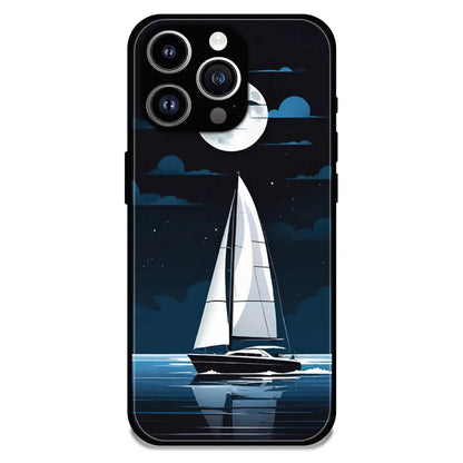 Moonlight Sailboat - Glossy Metal Silicone Case For Apple iPhone 12 Pro Max