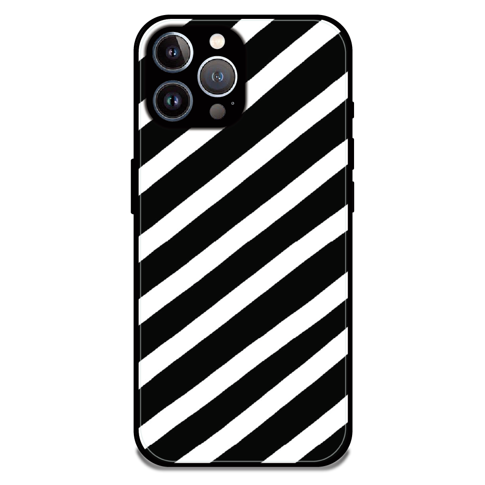 Monochrome Diagonal Stripe - Glossy Metal Silicone Case For Apple iPhone 12 Pro Max