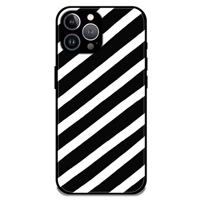 Monochrome Diagonal Stripe - Glossy Metal Silicone Case For Apple iPhone 12 Pro Max