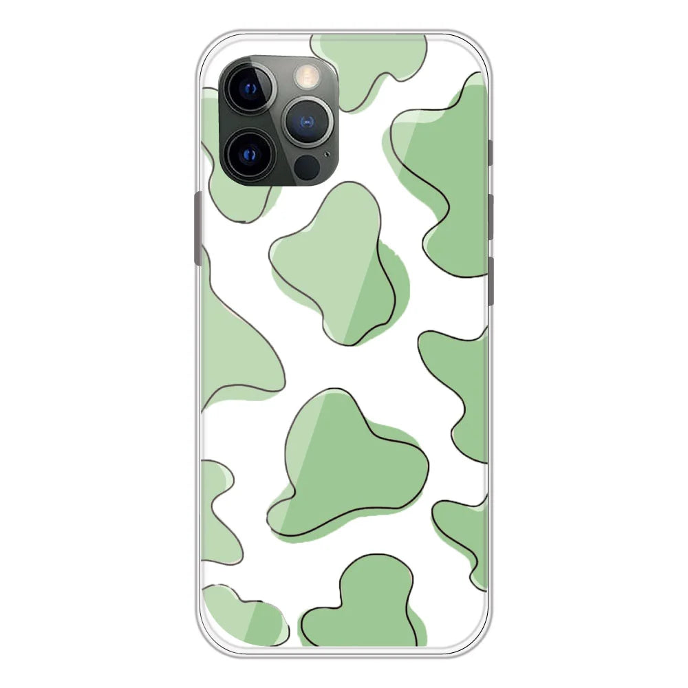 Green Cow Print - Clear Printed Silicone Case For Apple iPhone Models- Apple iPhone 12 pro