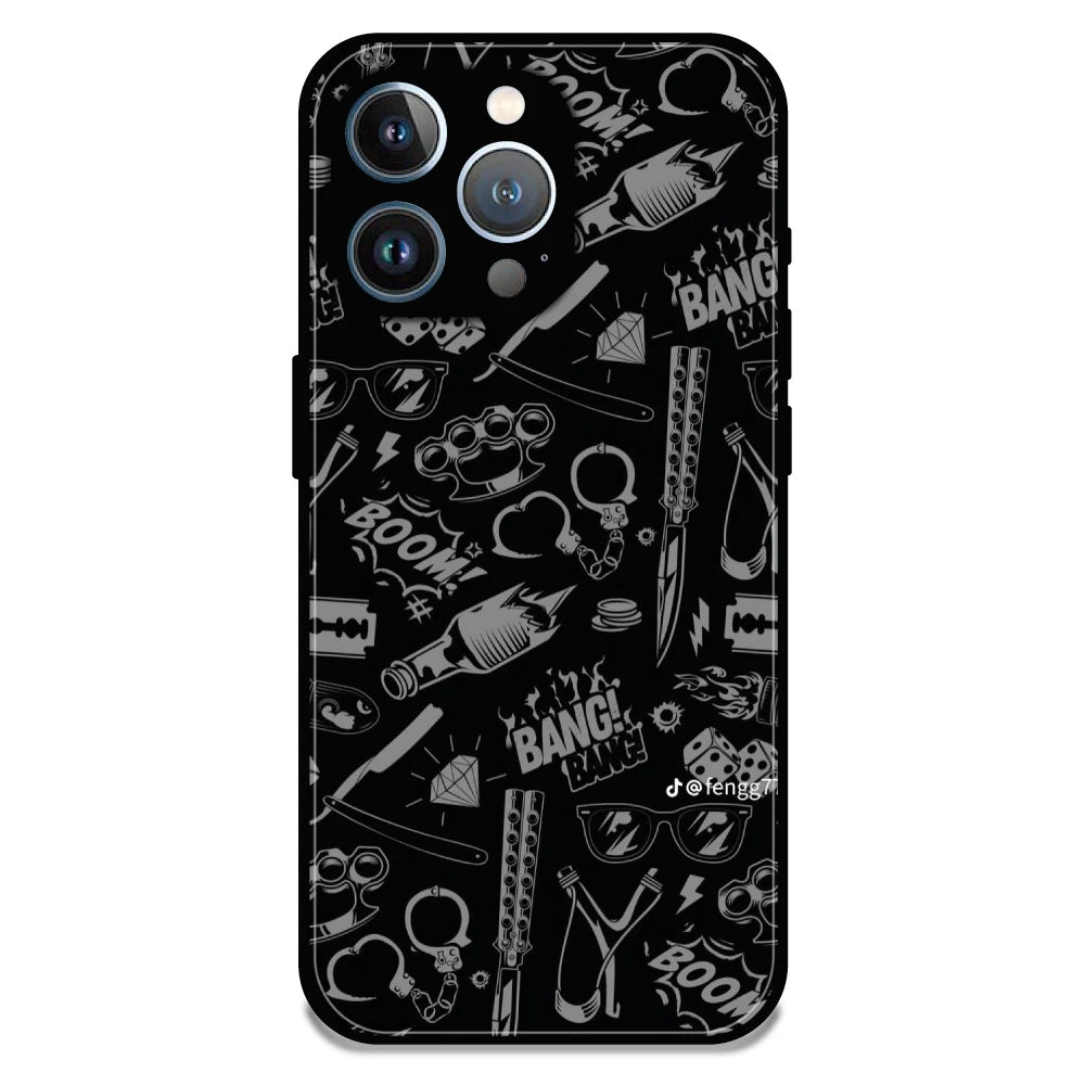 Black Graphic Street Art - Glossy Metal Silicone Case For Apple iPhone 12 Pro