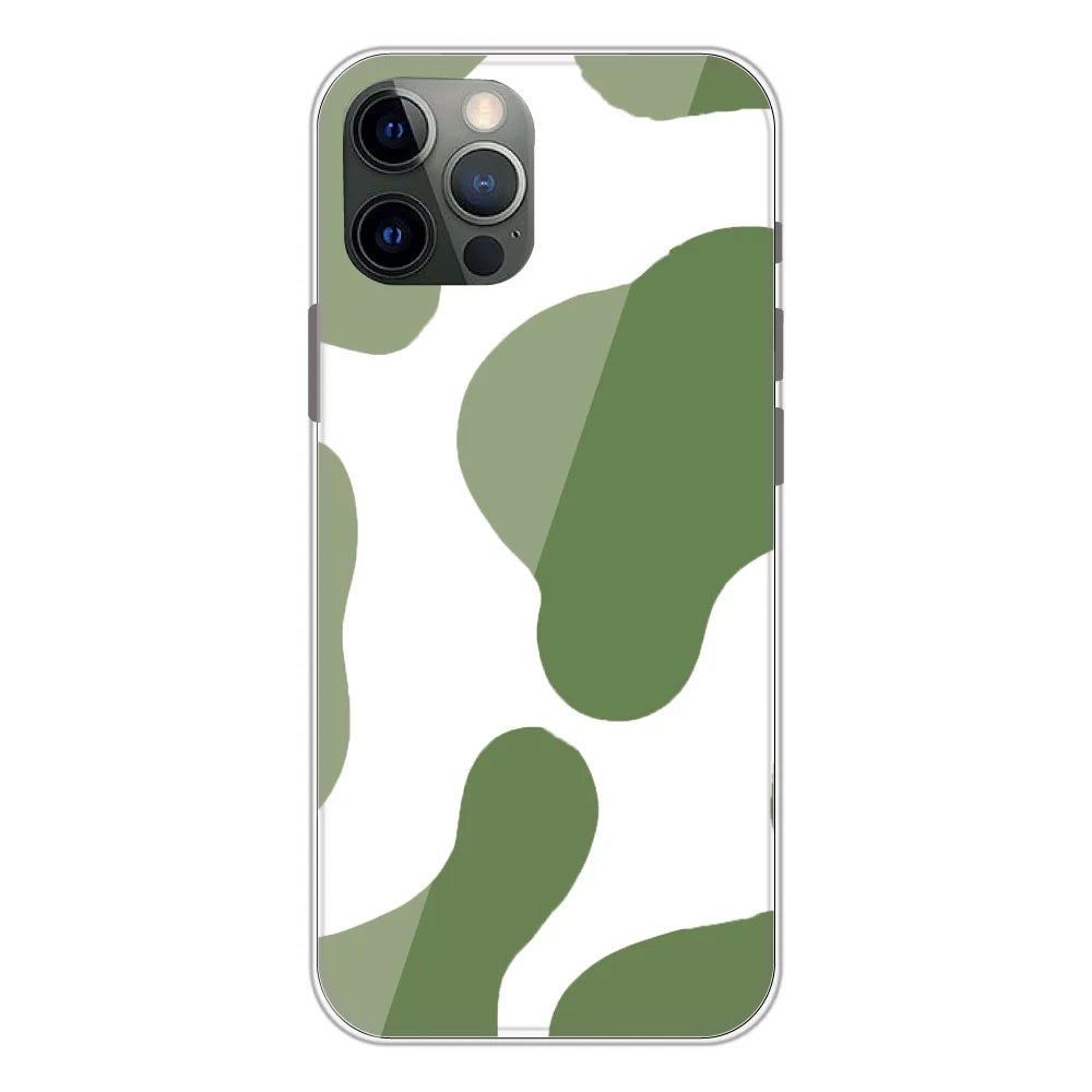 Olive Green Cow Print - Clear Printed Silicone Case For Apple iPhone Models- Apple iPhone 12 pro