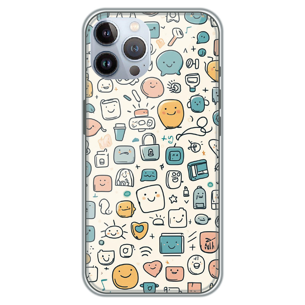Happy Doodle Icons - Printed Silicone Case for Apple iPhone 12 Pro