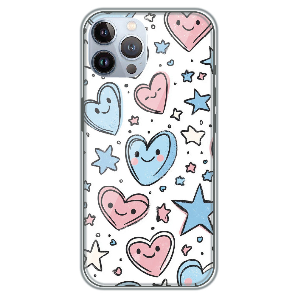 Smiling Hearts & Stars - Printed Silicone Case for Apple iPhone 12 Pro