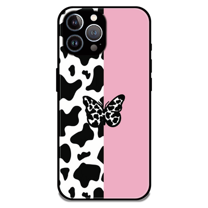 Cow Print Butterfly - Glossy Metal Silicone Case For Apple iPhone 12 Pro