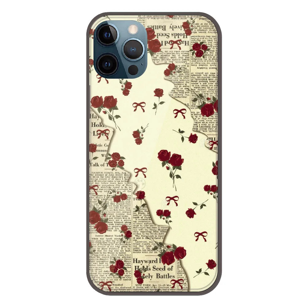 Floral Newspaper Aesthetic - Printed Silicone Case For Apple iPhone 12 Pro