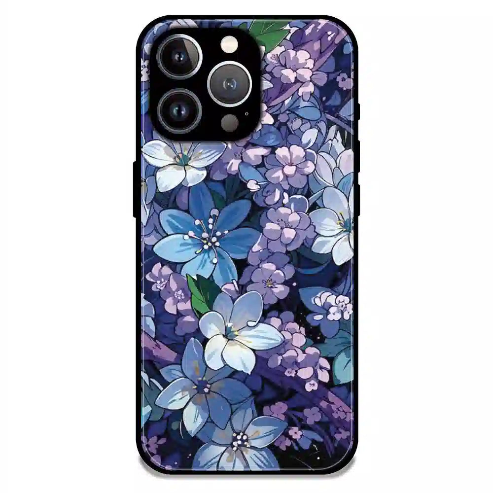Midnight Blue Floral Garden - Glossy Metal Silicone Case For Apple iPhone 12 Pro