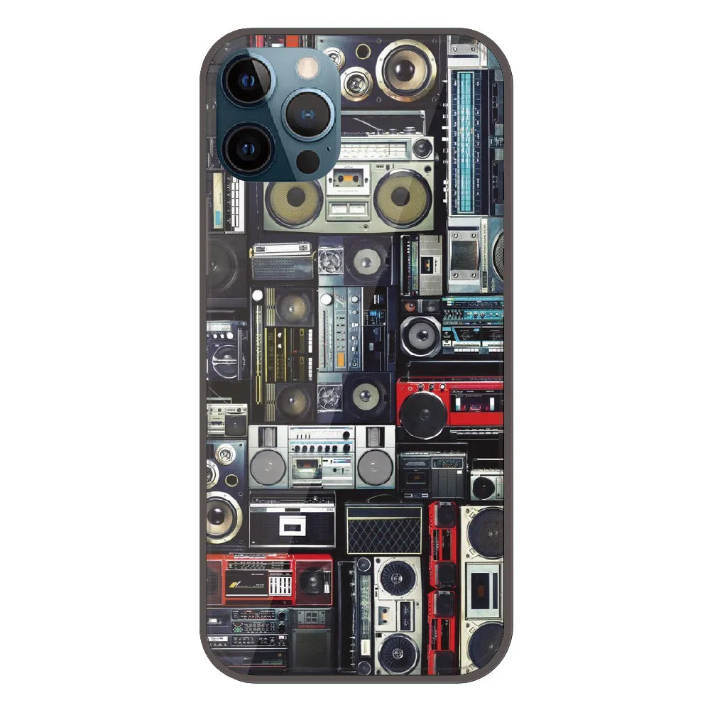 Retro Boombox Music Pattern - Printed Silicone Case For Apple iPhone 12 Pro