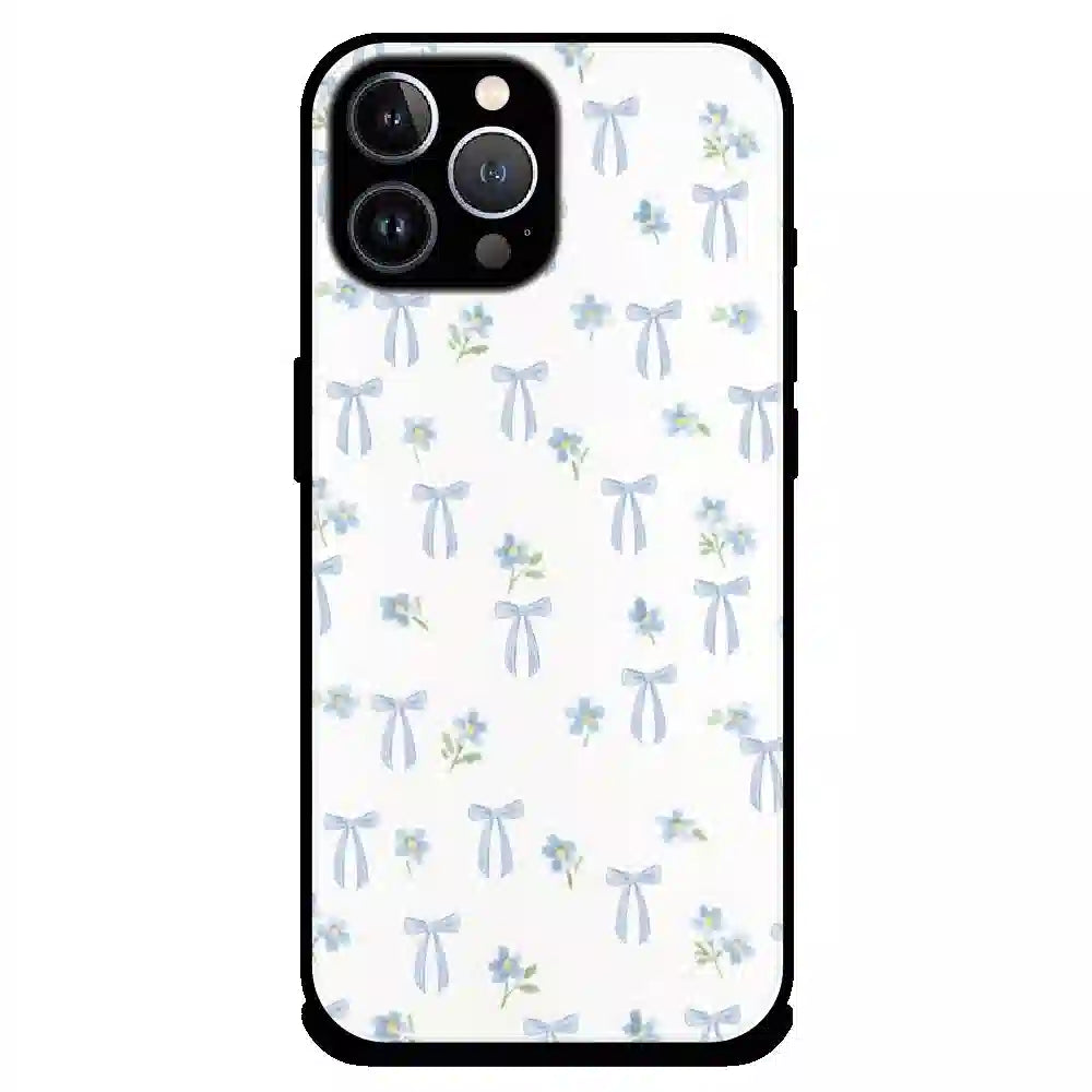 Soft Blue Bow Floral - Glossy Metal Silicone Case For Apple iPhone 12 Pro