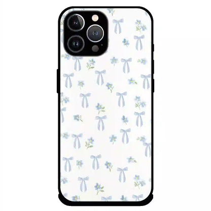 Soft Blue Bow Floral - Glossy Metal Silicone Case For Apple iPhone 12 Pro