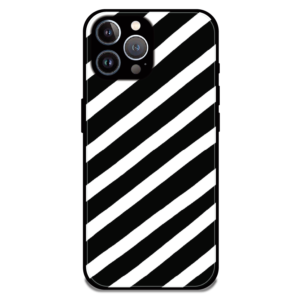 Monochrome Diagonal Stripe - Glossy Metal Silicone Case For Apple iPhone 12 Pro