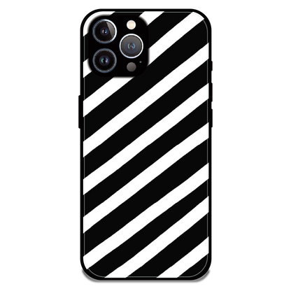 Monochrome Diagonal Stripe - Glossy Metal Silicone Case For Apple iPhone 12 Pro