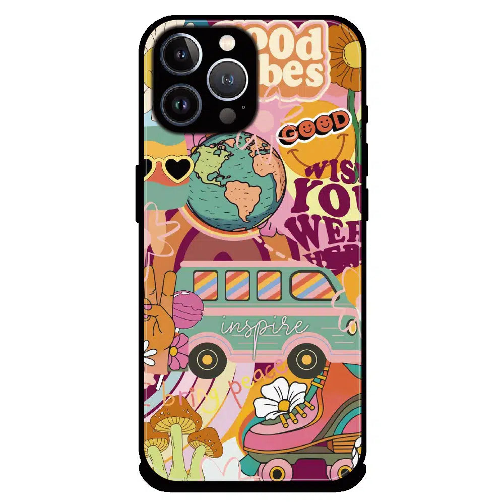 Good Vibes Retro Travel Art - Glossy Metal Silicone Case For Apple iPhone 12 Pro
