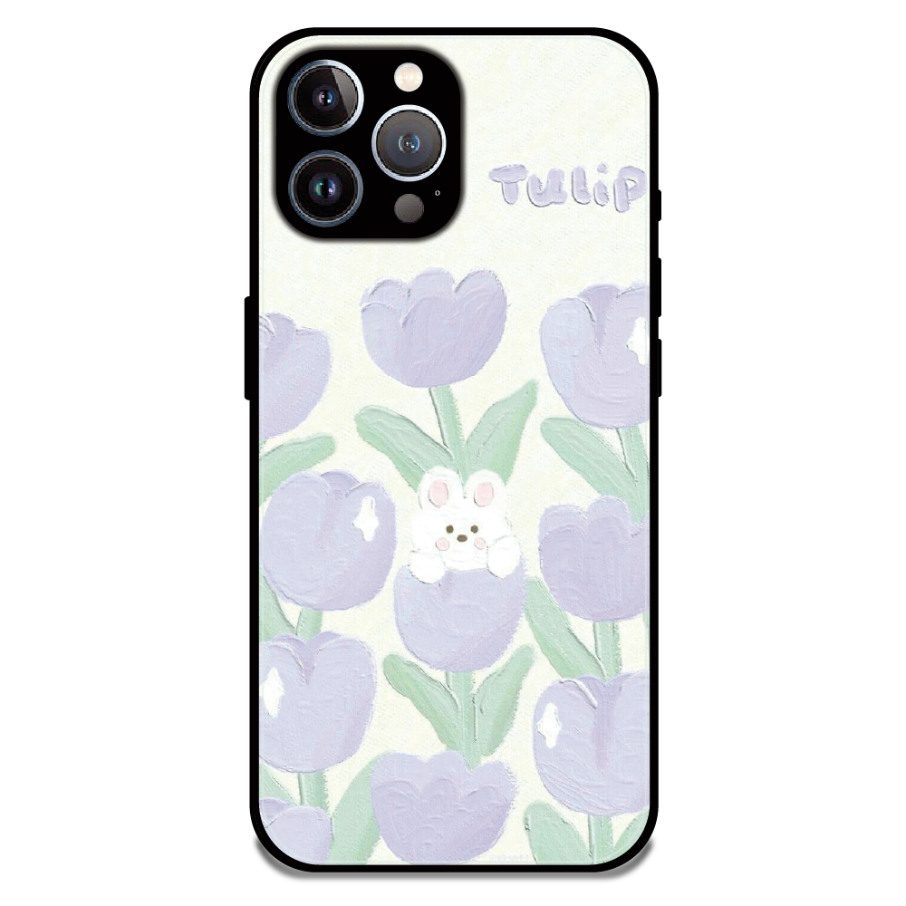 Cute Bunny Tulip - Glossy Metal Silicone Case For Apple iPhone 12 Pro