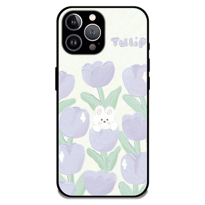 Cute Bunny Tulip - Glossy Metal Silicone Case For Apple iPhone 12 Pro