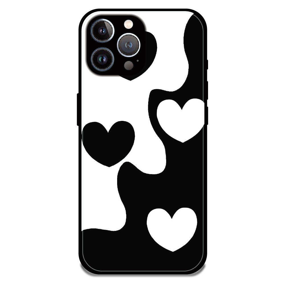 Monochrome Heart Flow - Glossy Metal Silicone Case For Apple iPhone 12 Pro