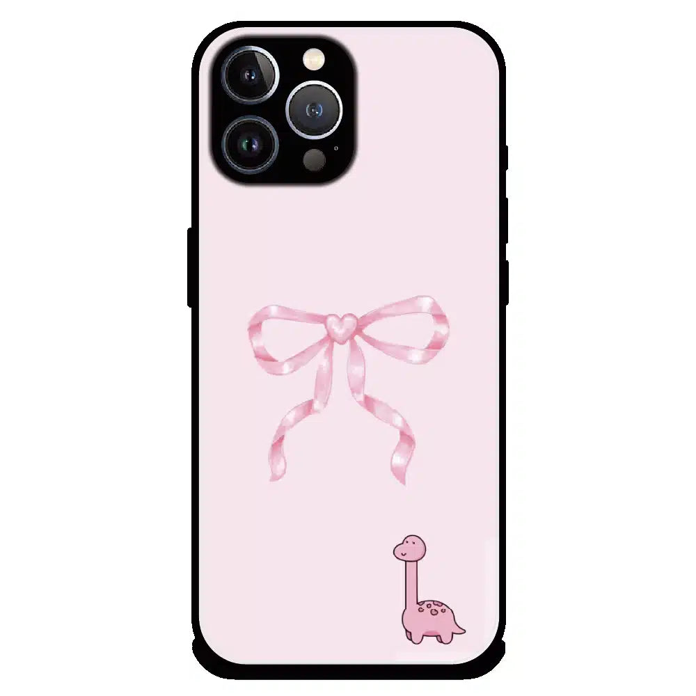Cute Pink Dino Bow - Glossy Metal Silicone Case For Apple iPhone 12 Pro