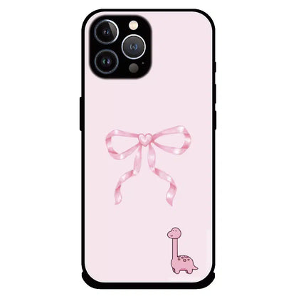 Cute Pink Dino Bow - Glossy Metal Silicone Case For Apple iPhone 12 Pro