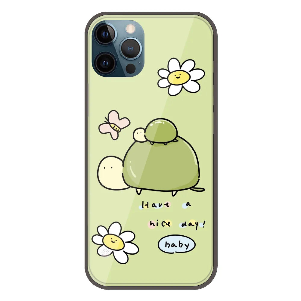 Cute Turtle & Daisy “Have a Nice Day” - Printed Silicone Case For Apple iPhone 12 Pro