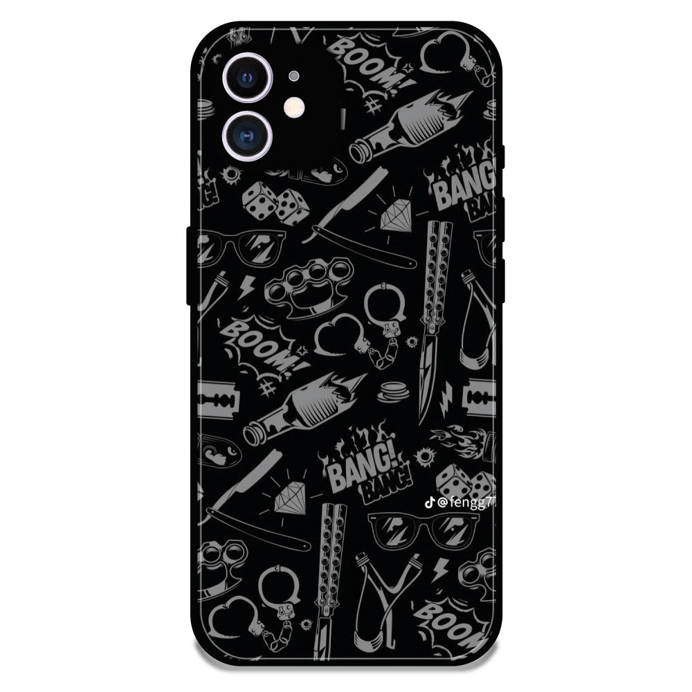 Black Graphic Street Art - Glossy Metal Silicone Case For Apple iPhone 12