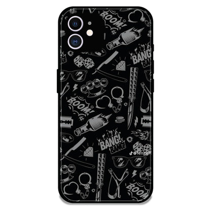 Black Graphic Street Art - Glossy Metal Silicone Case For Apple iPhone 12