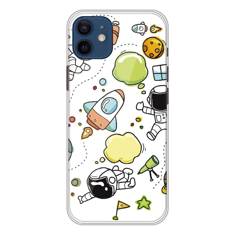 Cute Rocket & Galaxy - Printed Silicone Case For Apple iPhone 12