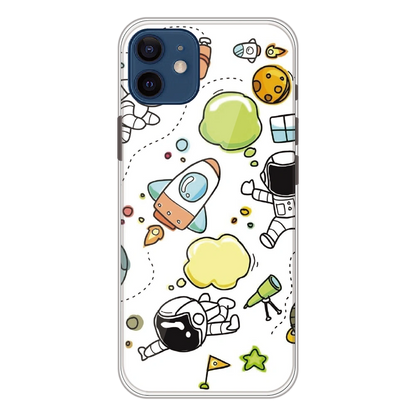 Cute Rocket & Galaxy - Printed Silicone Case For Apple iPhone 12