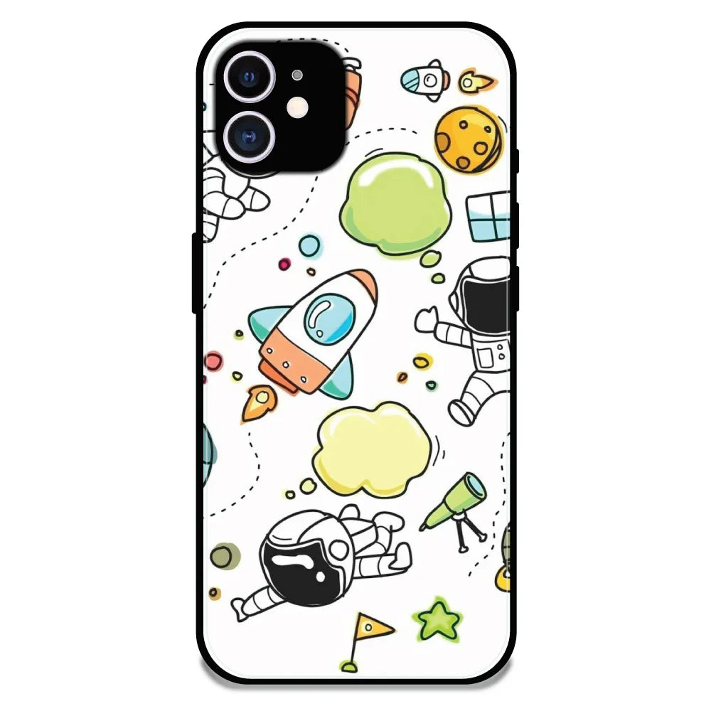 Cute Rocket & Galaxy - Glossy Metal Silicone Case For Apple iPhone 12