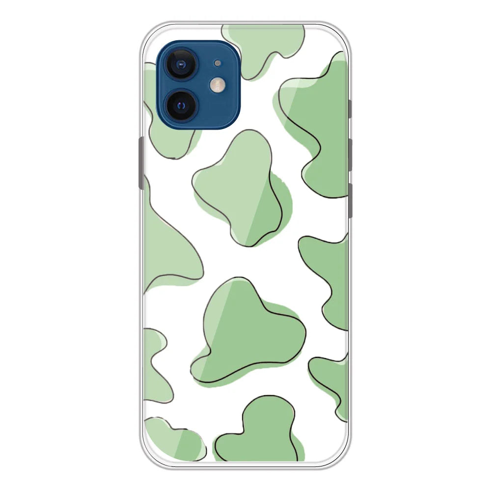 Green Cow Print - Clear Printed Silicone Case For Apple iPhone Models- Apple iPhone 12