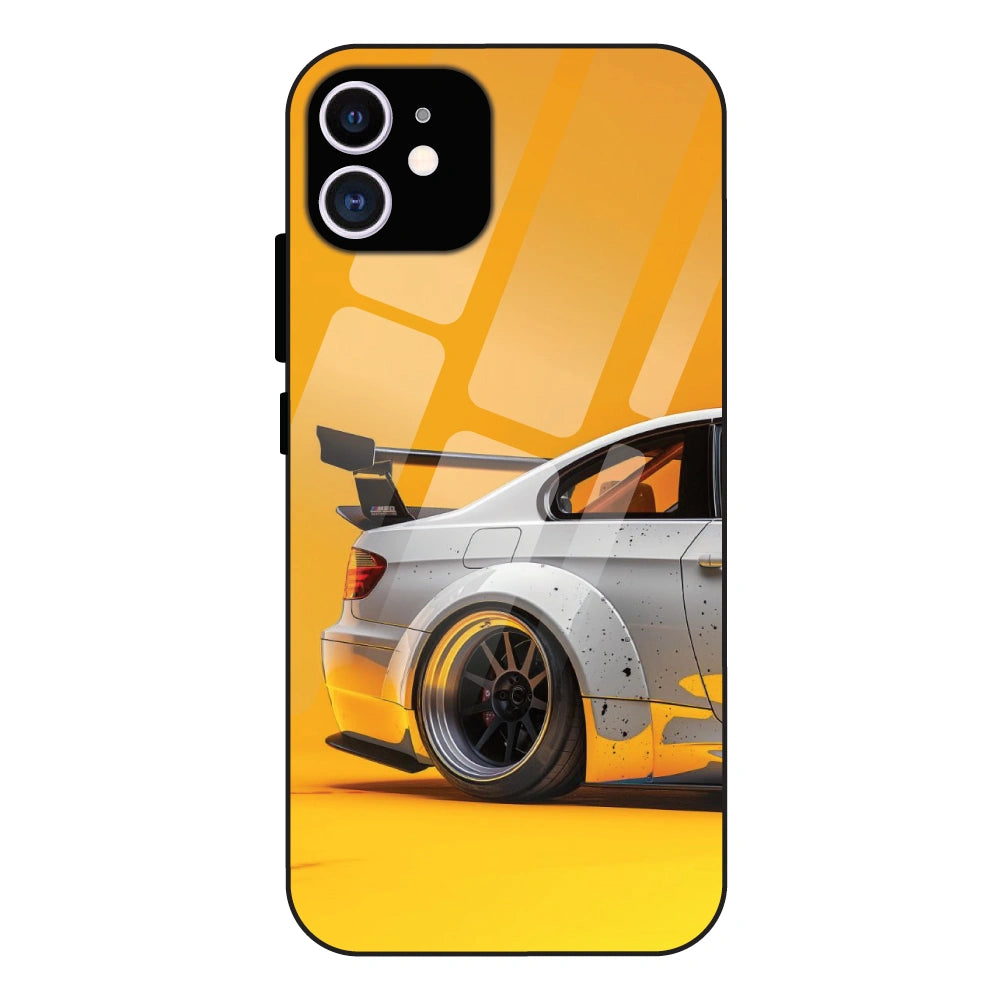Sport Car Yellow Background - Glass Case For Apple iPhone 12