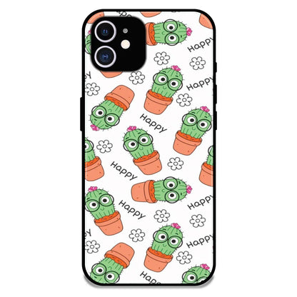 Cute Cactus Happy - Glossy Metal Silicone Case For Apple iPhone 12