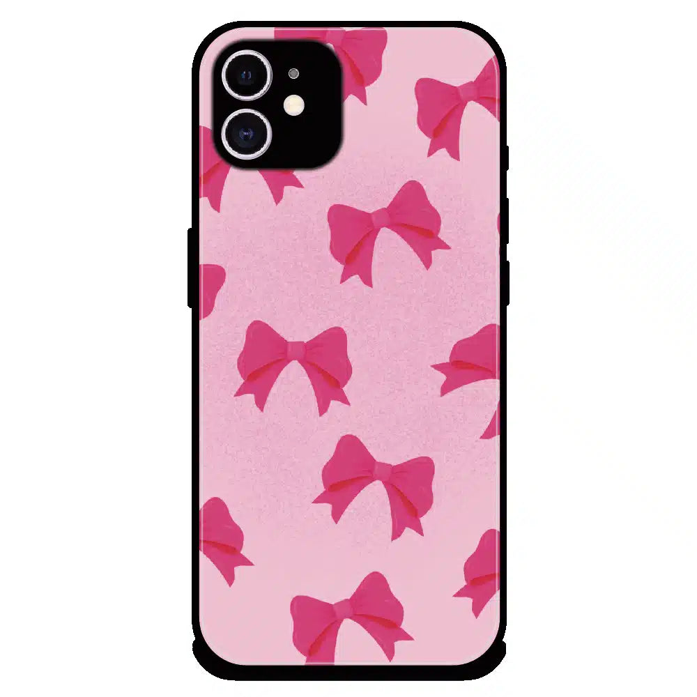 Pink Bow Aesthetic Pattern - Glossy Metal Silicone Case For Apple iPhone 12