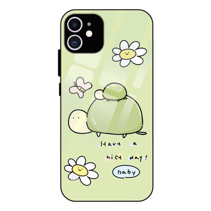 Cute Turtle & Daisy “Have a Nice Day” - Glass Case For Apple iPhone 12