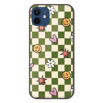 Checkerboard Smile Daisy Heart - Printed Silicone Case For Apple iPhone 12