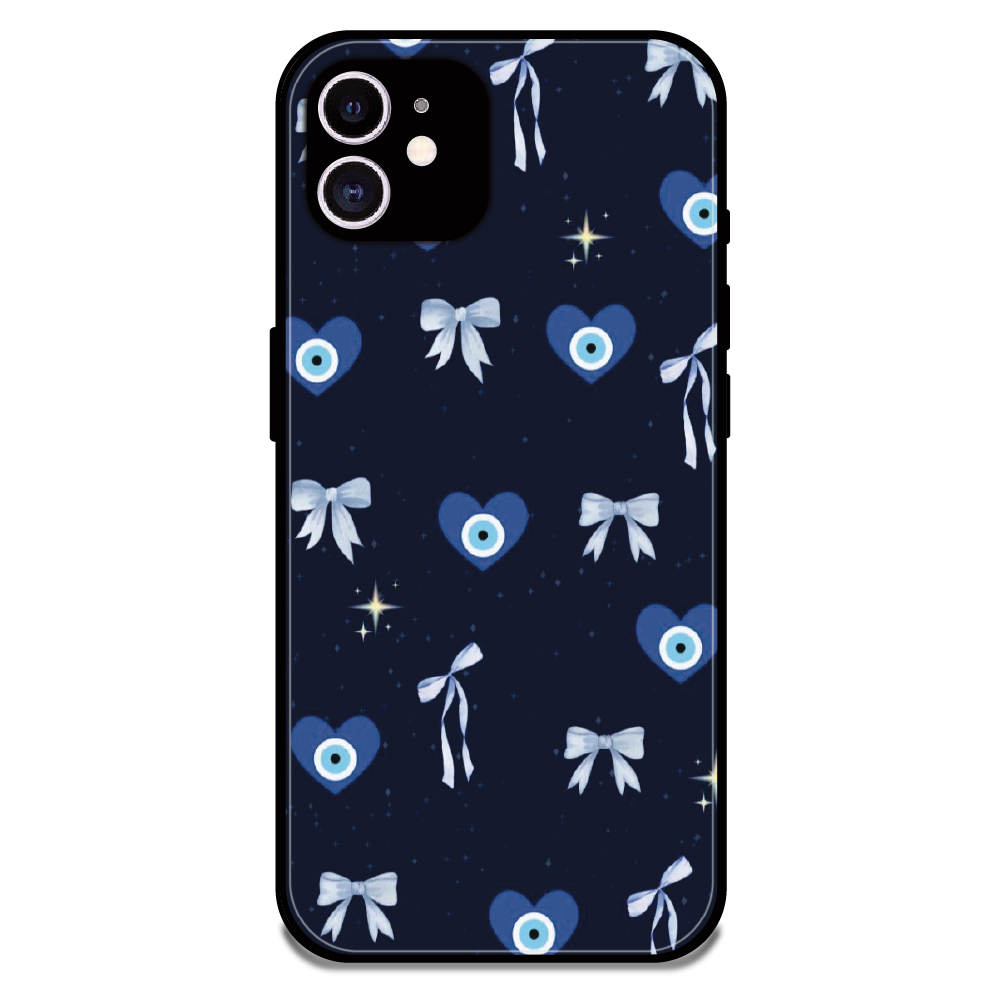 Evil Eye Bow Midnight - Glossy Metal Silicone Case For Apple iPhone 12
