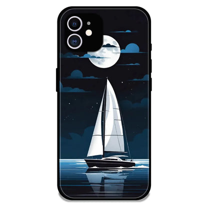 Moonlight Sailboat - Glossy Metal Silicone Case For Apple iPhone 12