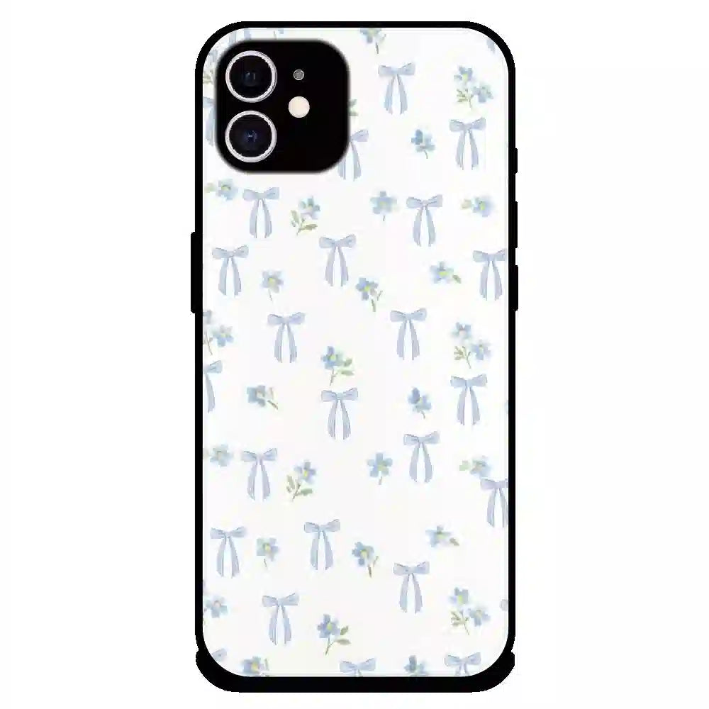 Soft Blue Bow Floral - Glossy Metal Silicone Case For Apple iPhone 12