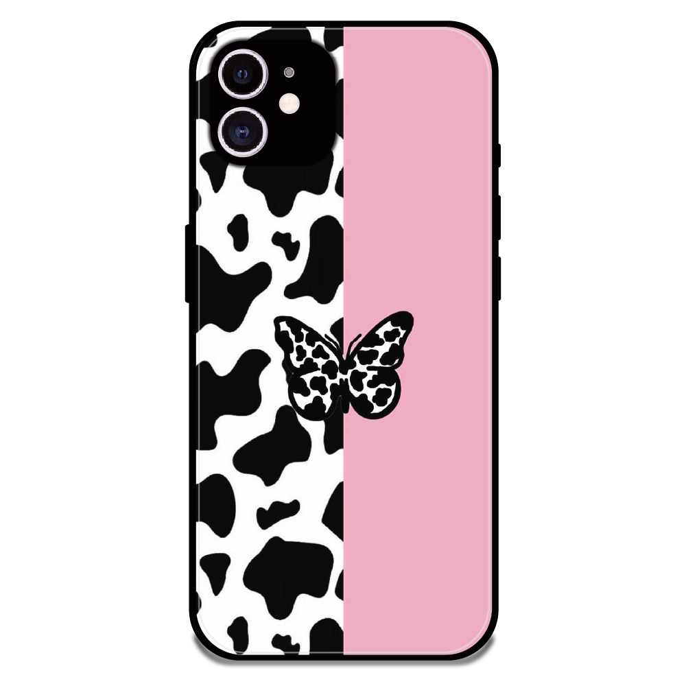 Cow Print Butterfly - Glossy Metal Silicone Case For Apple iPhone 12