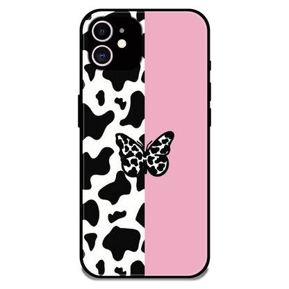 Cow Print Butterfly - Glossy Metal Silicone Case For Apple iPhone 12