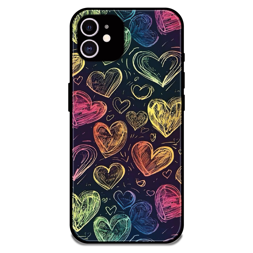Neon Love Scribble - Glossy Metal Silicone Case For Apple iPhone 12