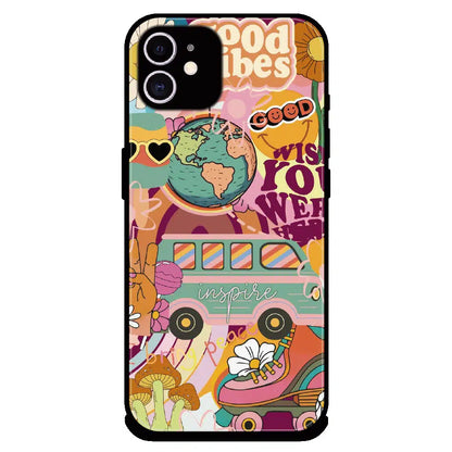 Good Vibes Retro Travel Art - Glossy Metal Silicone Case For Apple iPhone 12