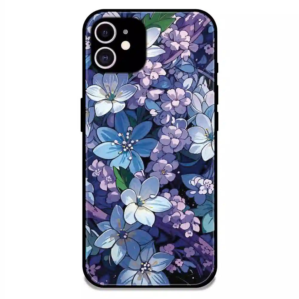 Midnight Blue Floral Garden - Glossy Metal Silicone Case For Apple iPhone 12